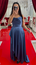 Abendkleid MD6037 – Satin und Beinschlitz in Navyblau – Ansicht 6 | Lamia Mode