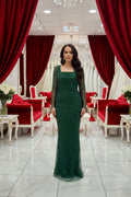 Elegantes Pailletten-Abendkleid in smaragdgrun – Ansicht 1 | Lamia Mode