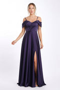 Abendkleid M176 – Satin in Pflaume – Ansicht 1 | Lamia Mode