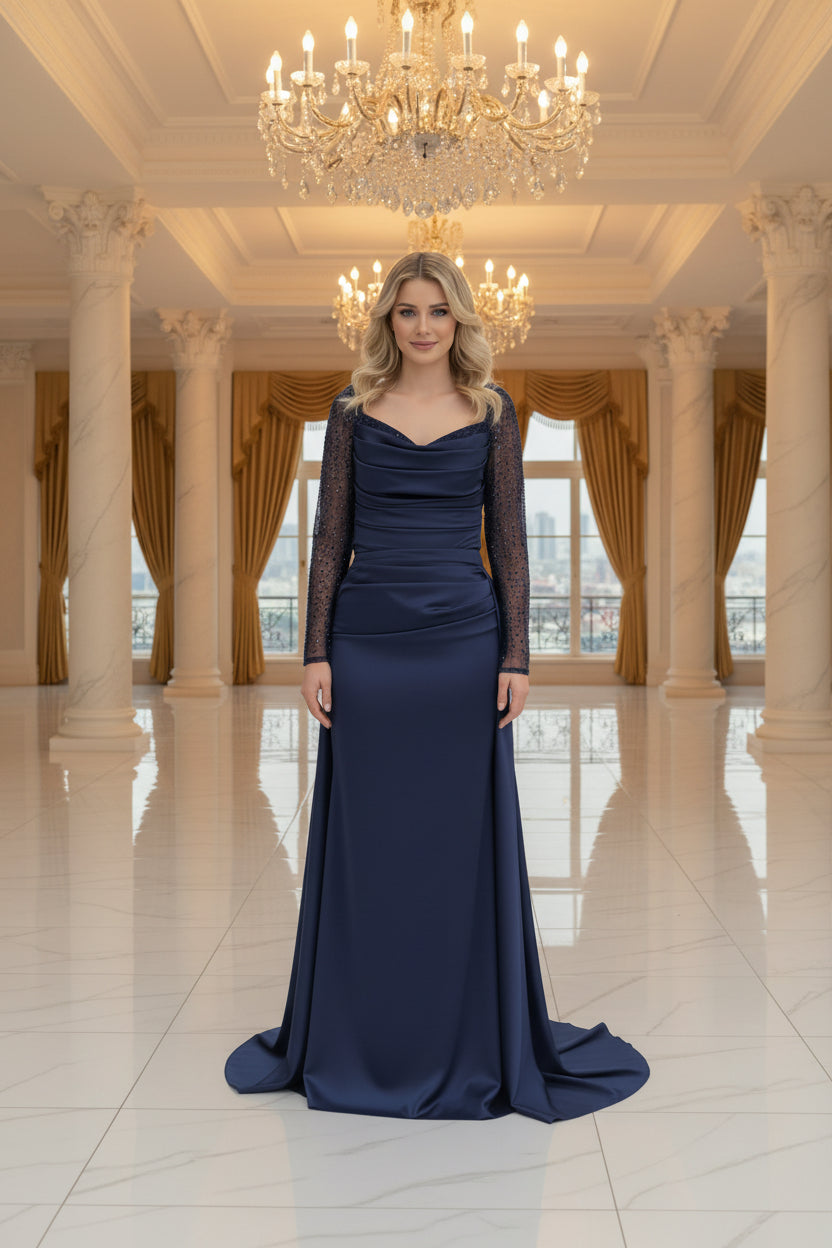 Abendkleid MD8140 in Dunkelblau – Ansicht 1 | Lamia Mode