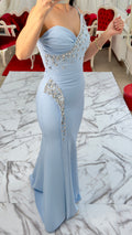 Elegantes figurbetontes Abendkleid mit Strassdetails c2143 in Blau – Ansicht 5 | Lamia Mode