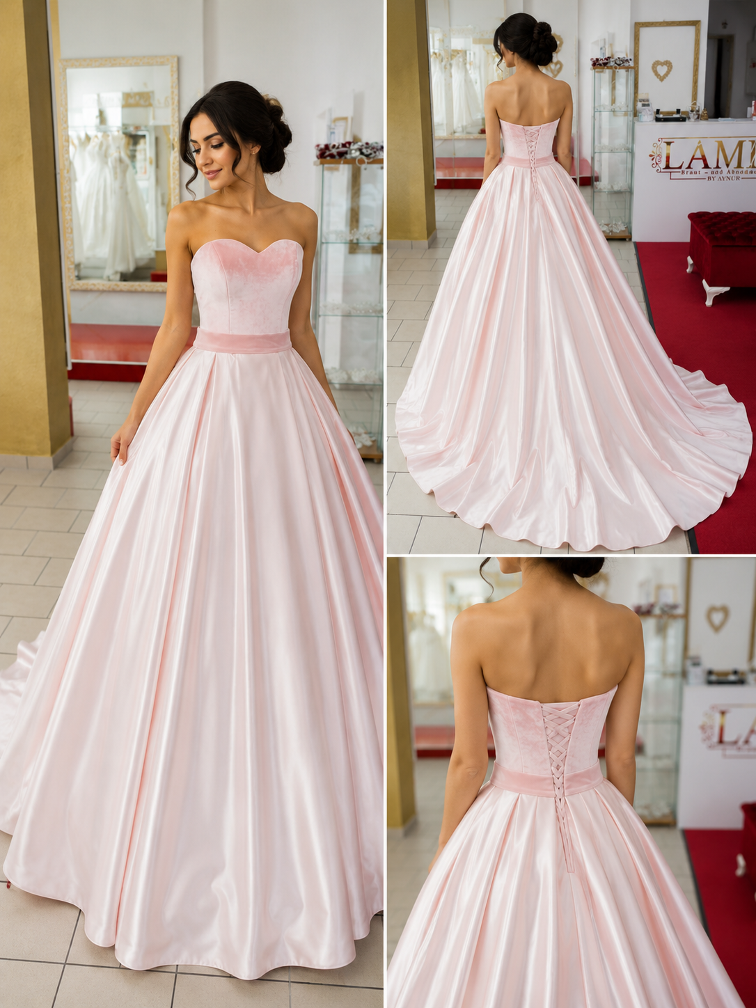 Ballkleid Rosa – Corsagen-Oberteil und Schleppe – Ansicht 2 | Lamia Mode