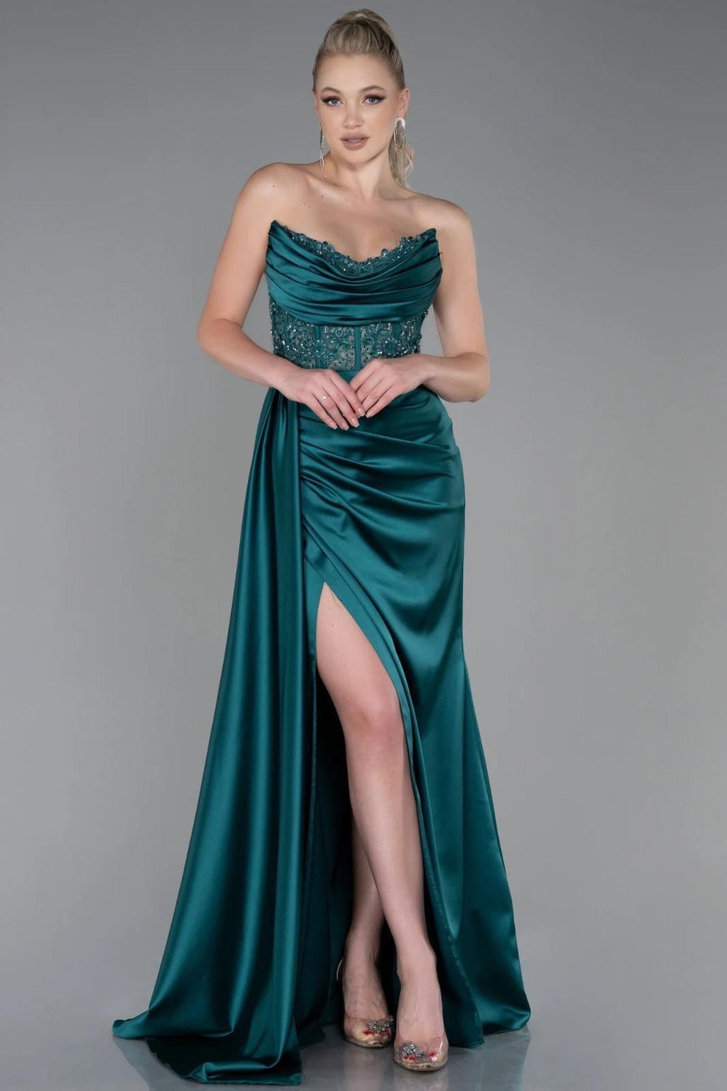 Abendkleid MD6019 in smaragdgrun – Ansicht 1 | Lamia Mode