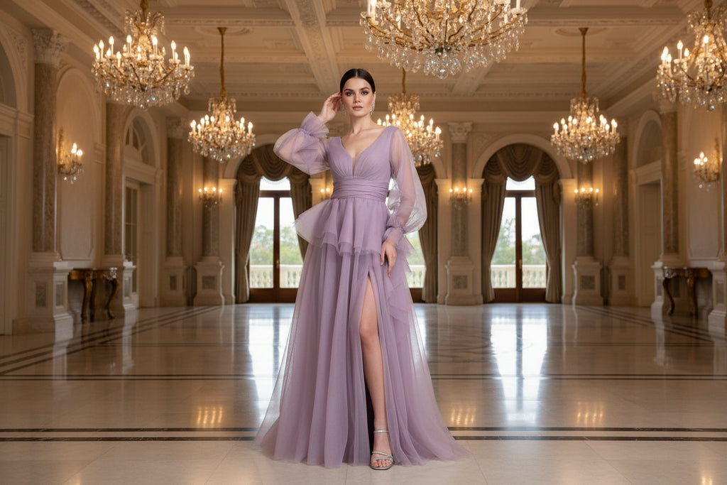 Elegantes Abendkleid mit Volants und Chiffonärmeln / C4916 in mint-grun – Ansicht 3 | Lamia Mode