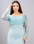 Abendkleid mit Perlenärmeln – Modell M361 in Mint – Ansicht 5 | Lamia Mode