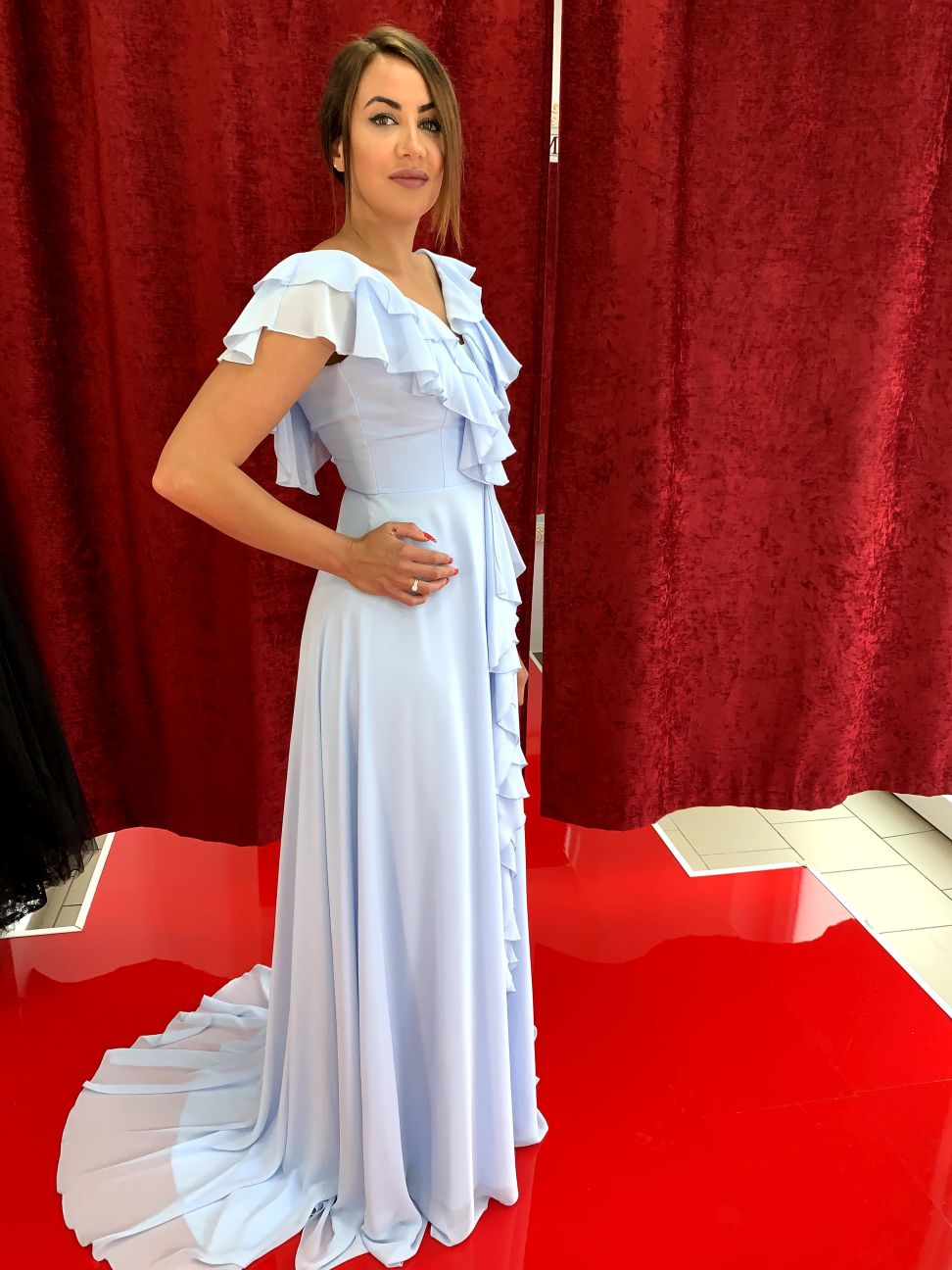 Abendkleid Elegantes Kleid mit Volants und fließender A-Linie – FK3218 in Babyblau – Ansicht 2 | Lamia Mode