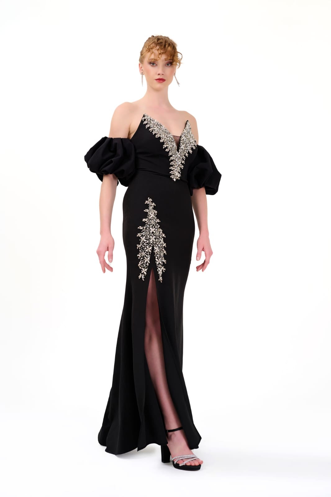 Elegantes Abendkleid mit Puffärmeln & Schmuckdetails – C4960 – Ansicht 4 | Lamia Mode