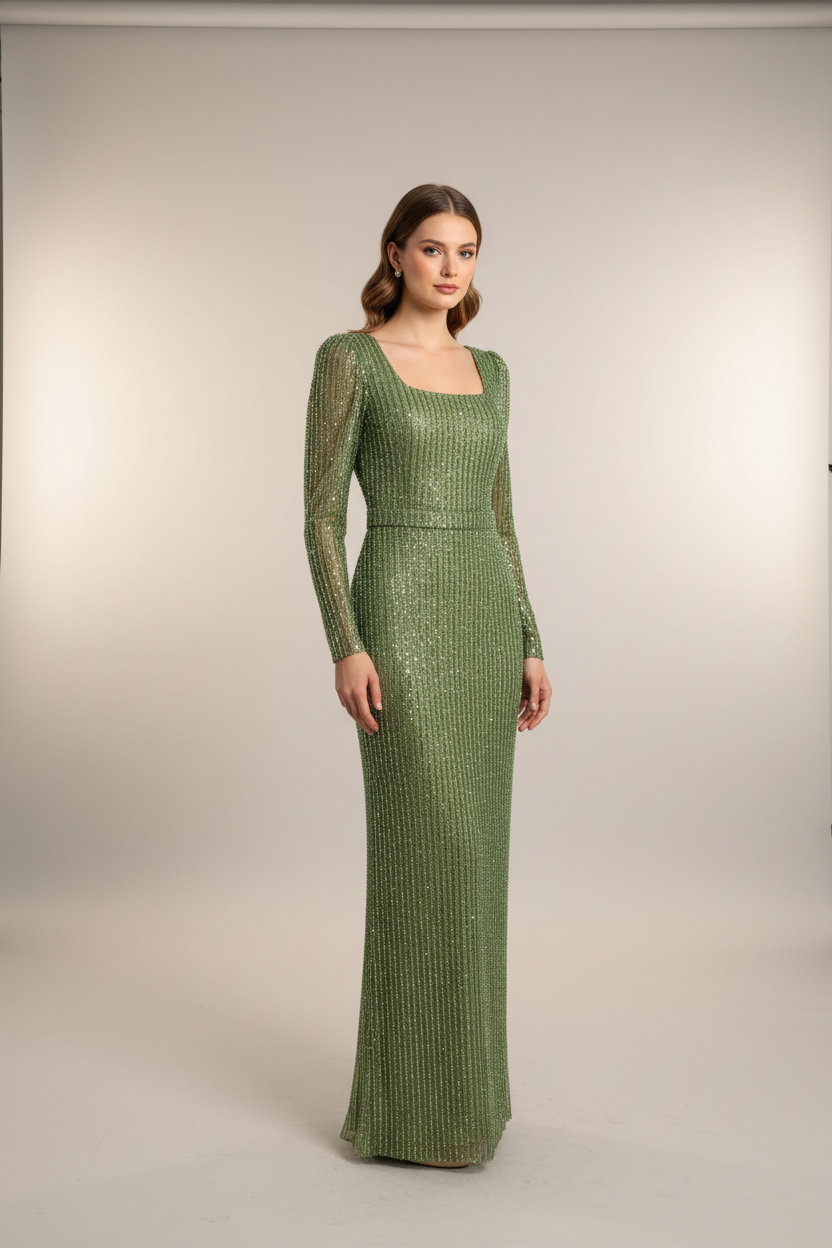 Abendkleid M281 in Khaki – Ansicht 1 | Lamia Mode