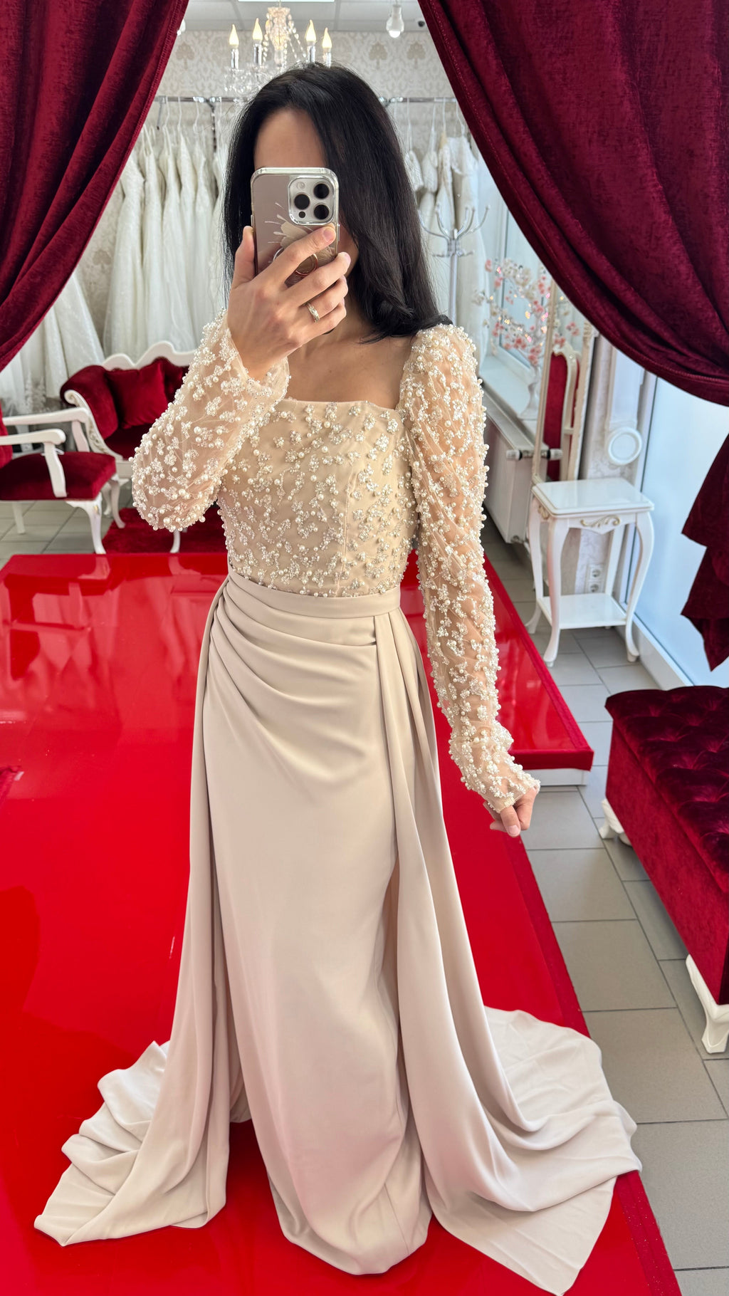 Standesamt- Kleid R7426 in beige – Ansicht 3 | Lamia Mode