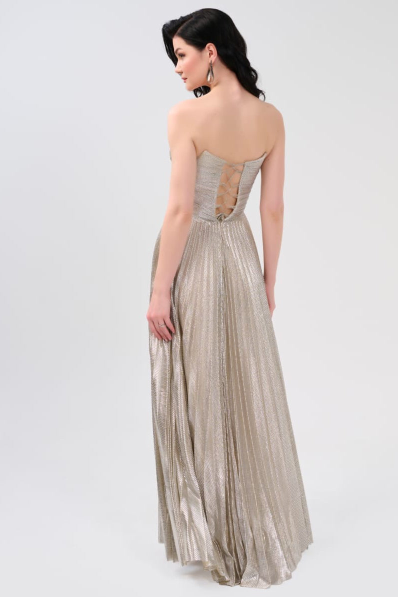 Elegantes Abendkleid mit schimmerndem Plissee-Rock C2139 in Blau – Ansicht 2 | Lamia Mode