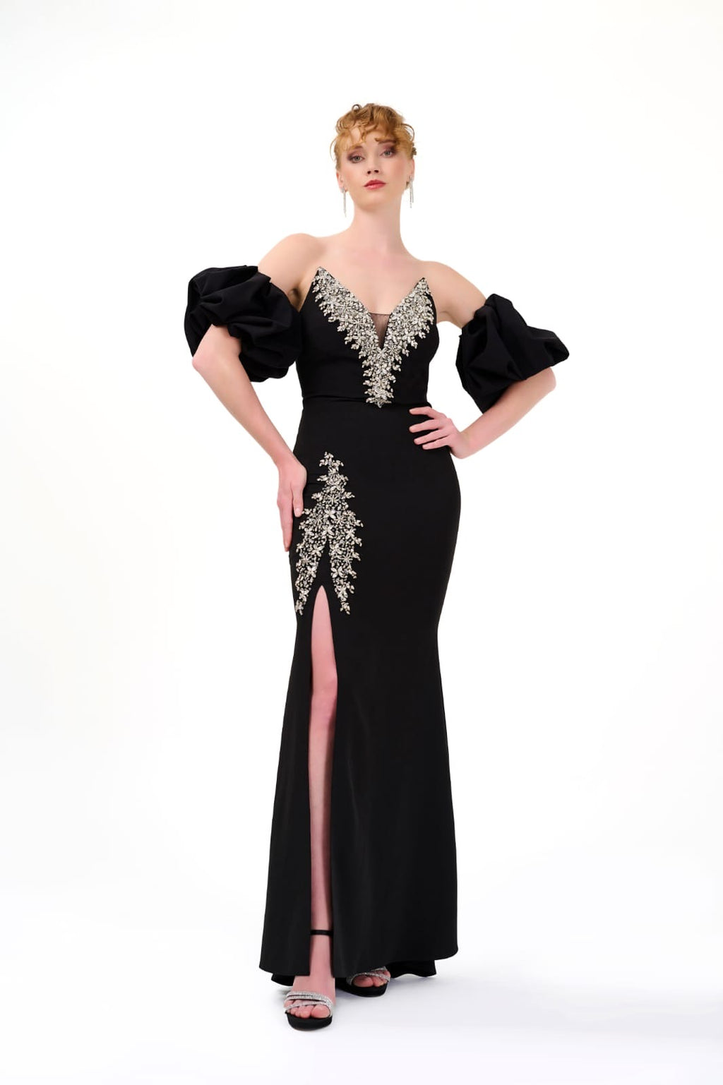 Elegantes Abendkleid mit Puffärmeln & Schmuckdetails – C4960 – Ansicht 5 | Lamia Mode