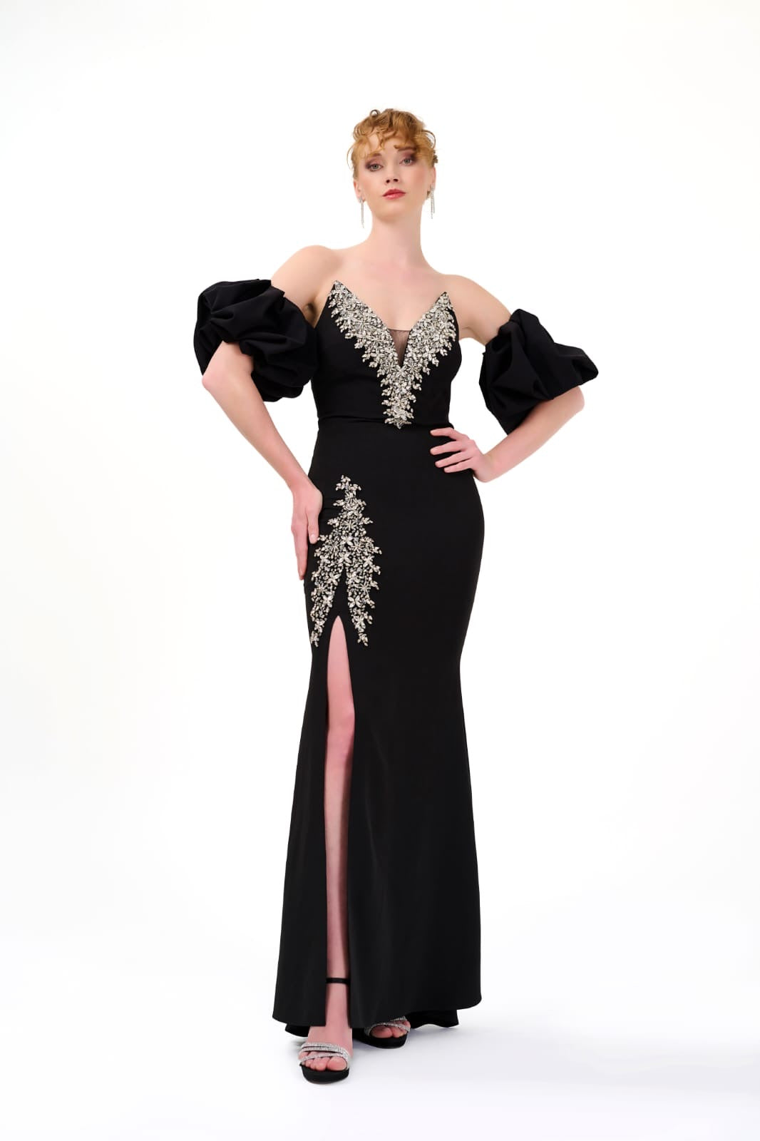 Elegantes Abendkleid mit Puffärmeln & Schmuckdetails – C4960 – Ansicht 5 | Lamia Mode