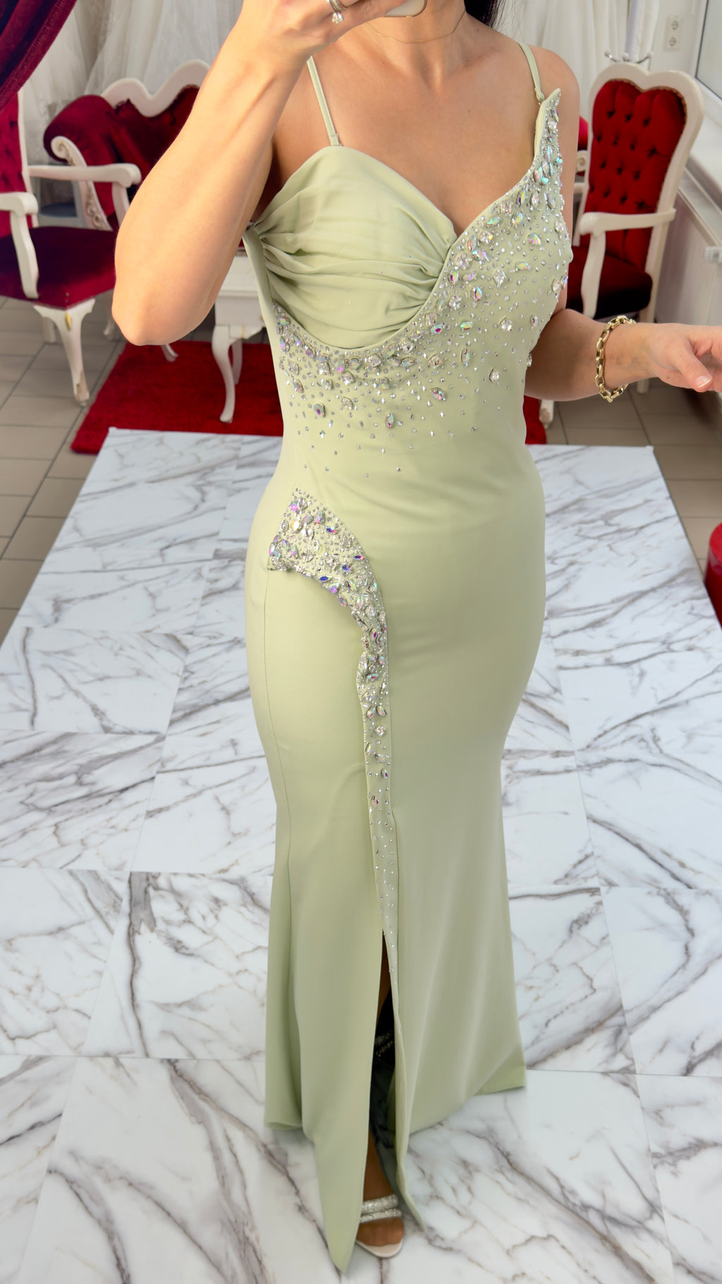 Elegantes figurbetontes Abendkleid mit Strassdetails c2143 in Blau – Ansicht 4 | Lamia Mode