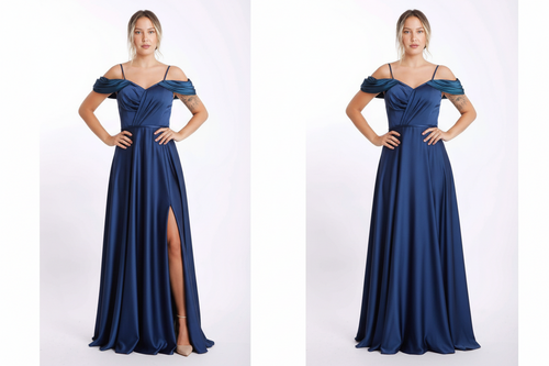 Abendkleid M176 – Satin in Dunkelblau – Ansicht 2 | Lamia Mode