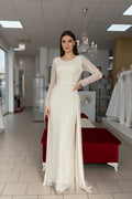 Standesamtkleid A588 – Perlen und Pailletten in Beige – Ansicht 1 | Lamia Mode
