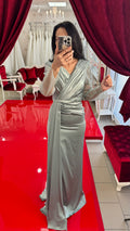 Elegantes, bodenlanges Abendkleid mit Zierperlen / C5866 in mint-grun – Ansicht 2 | Lamia Mode