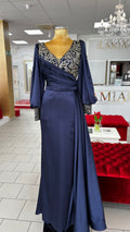 Elegantes Abendkleid mit Stickerei – figurbetonte Passform und V-Ausschnitt in Navyblau – Ansicht 3 | Lamia Mode