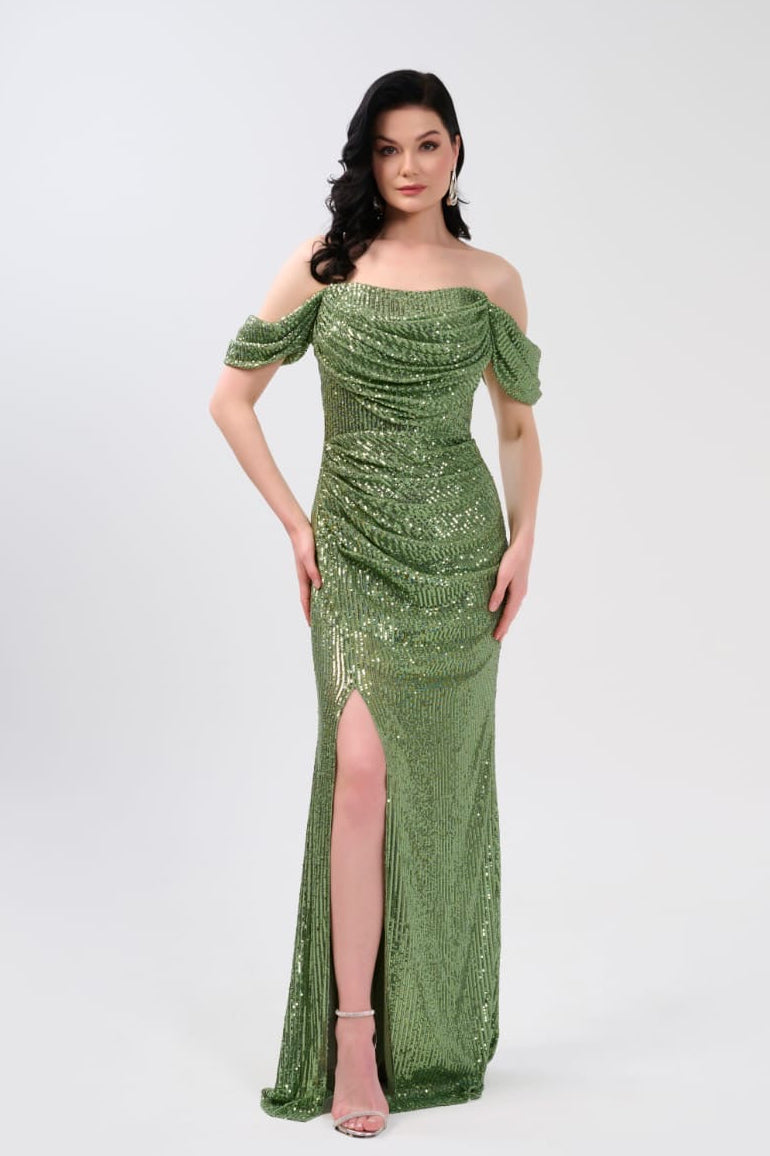 Glamouröses Pailletten-Abendkleid C2144 in gruen – Ansicht 3 | Lamia Mode