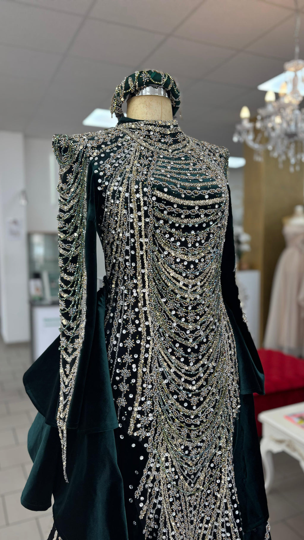 Kaftan „Hürrem“ – Luxus Bindallı in Smaragdgrün mit Kristallbesatz in smaragdgrun – Ansicht 3 | Lamia Mode