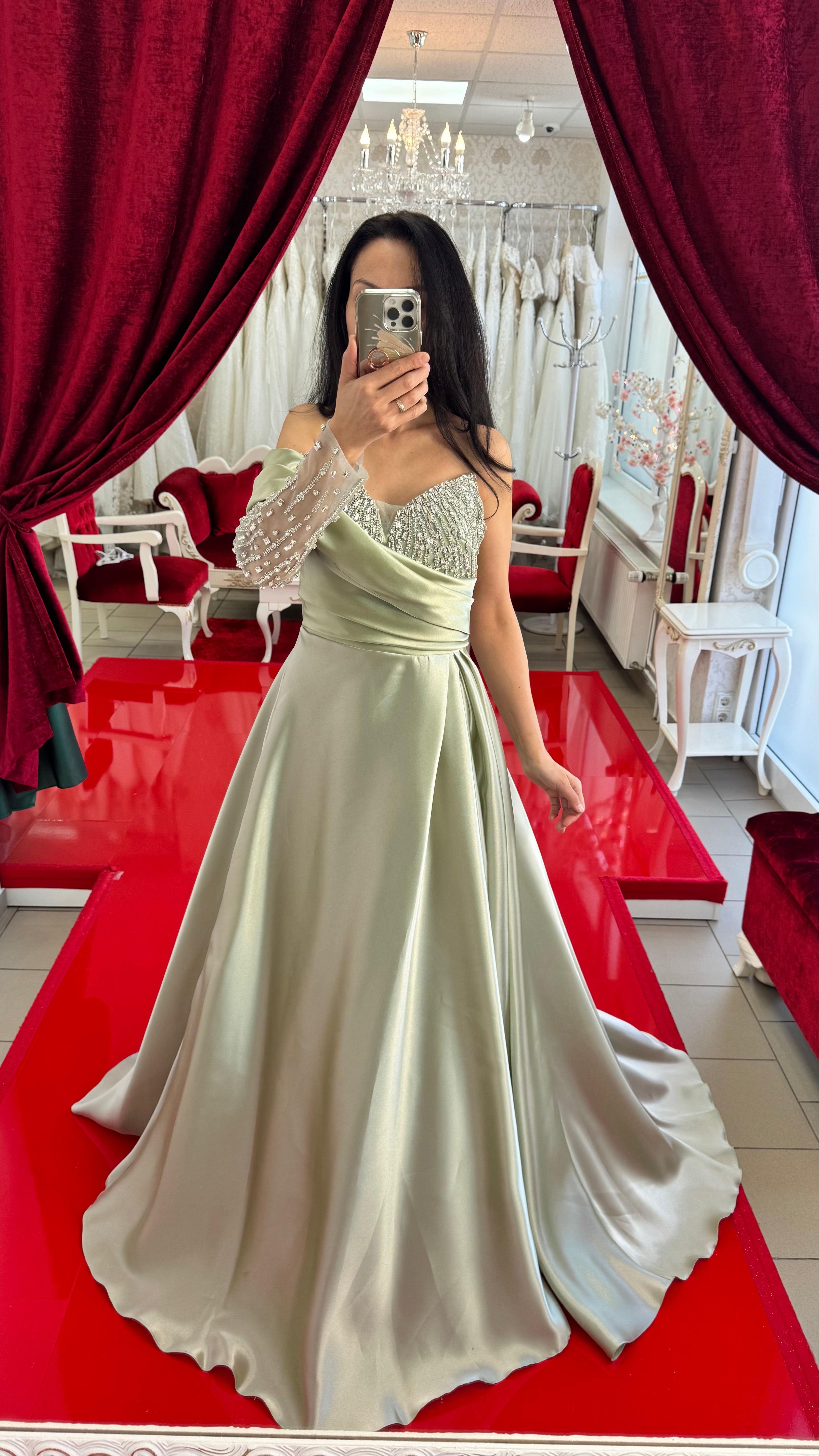 Elegantes Abendkleid mit One-Shoulder-Detail & Glanzakzenten / C4981 in puder – Ansicht 4 | Lamia Mode