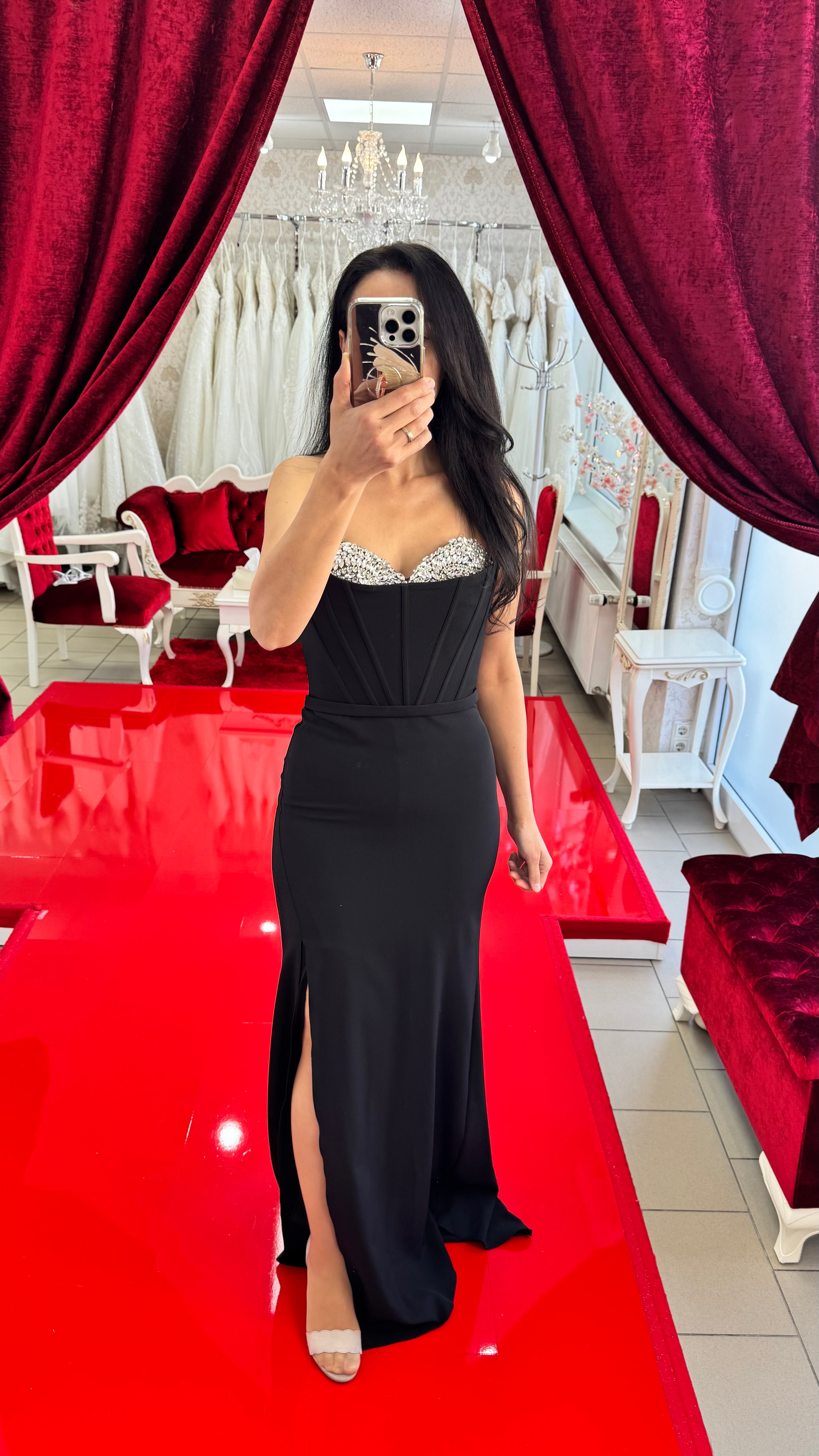 Elegantes Abendkleid mit Corsagenoptik&Glitzerbesatz – C4952 in Blau – Ansicht 6 | Lamia Mode