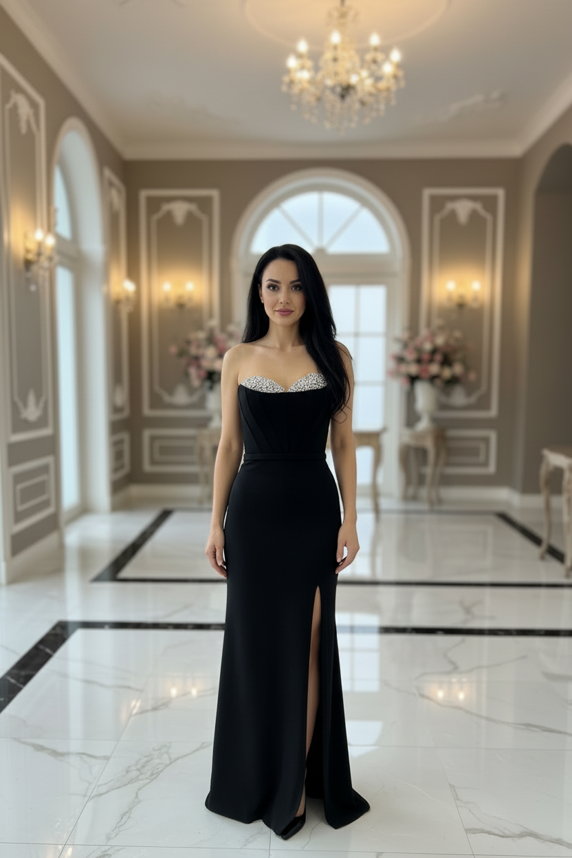Elegantes Abendkleid mit Corsagenoptik&Glitzerbesatz – C4952 in Blau – Ansicht 5 | Lamia Mode