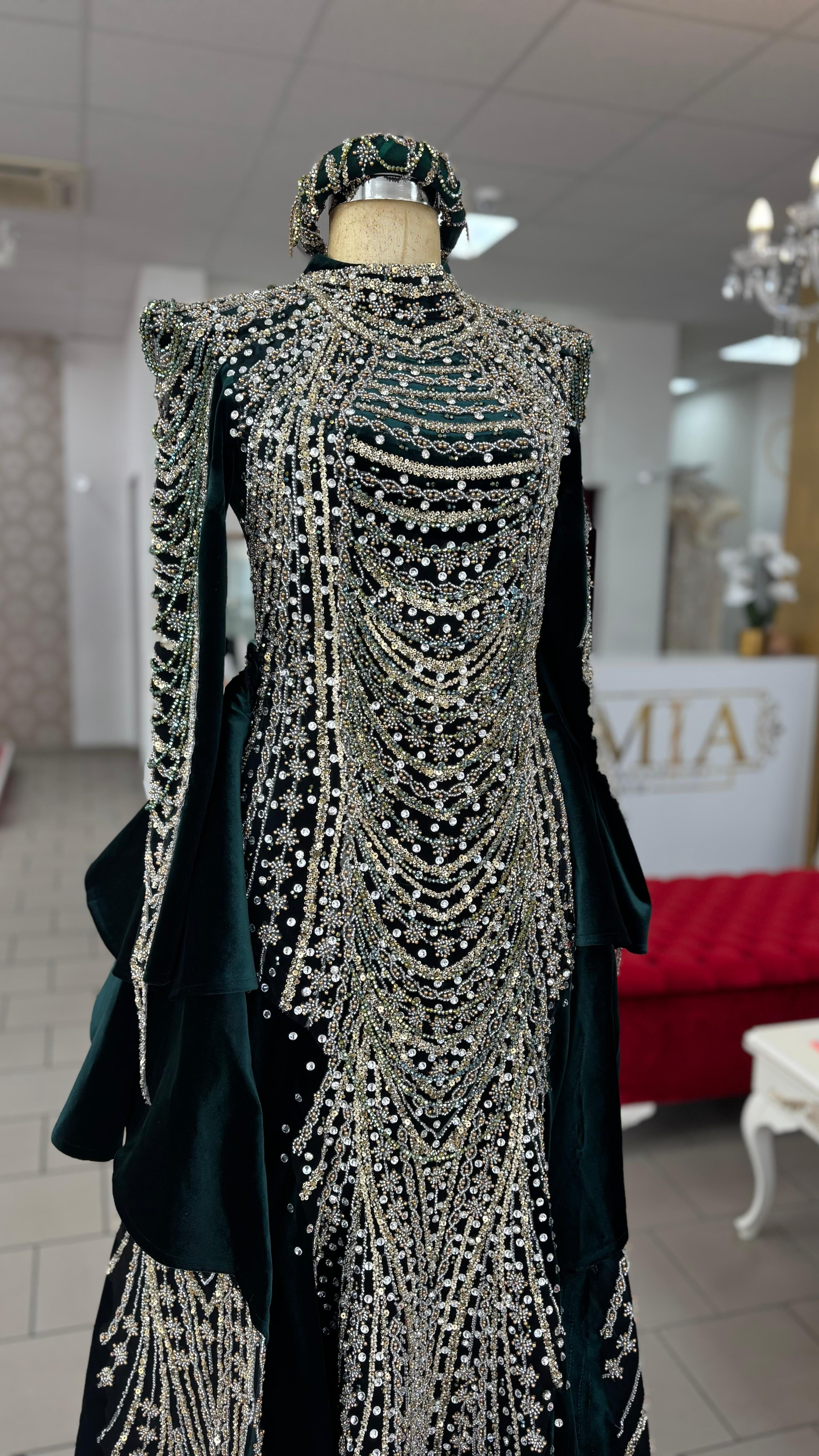 Kaftan „Hürrem“ – Luxus Bindallı in Smaragdgrün mit Kristallbesatz in smaragdgrun – Ansicht 2 | Lamia Mode
