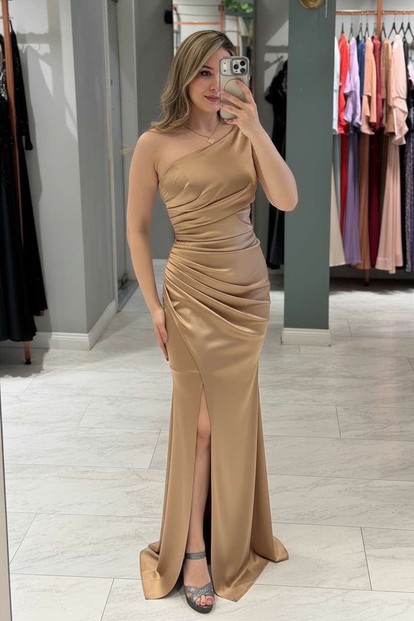 Abendkleid LD2004 – Satin und figurbetonte Passform in Cappuccino – Ansicht 9 | Lamia Mode