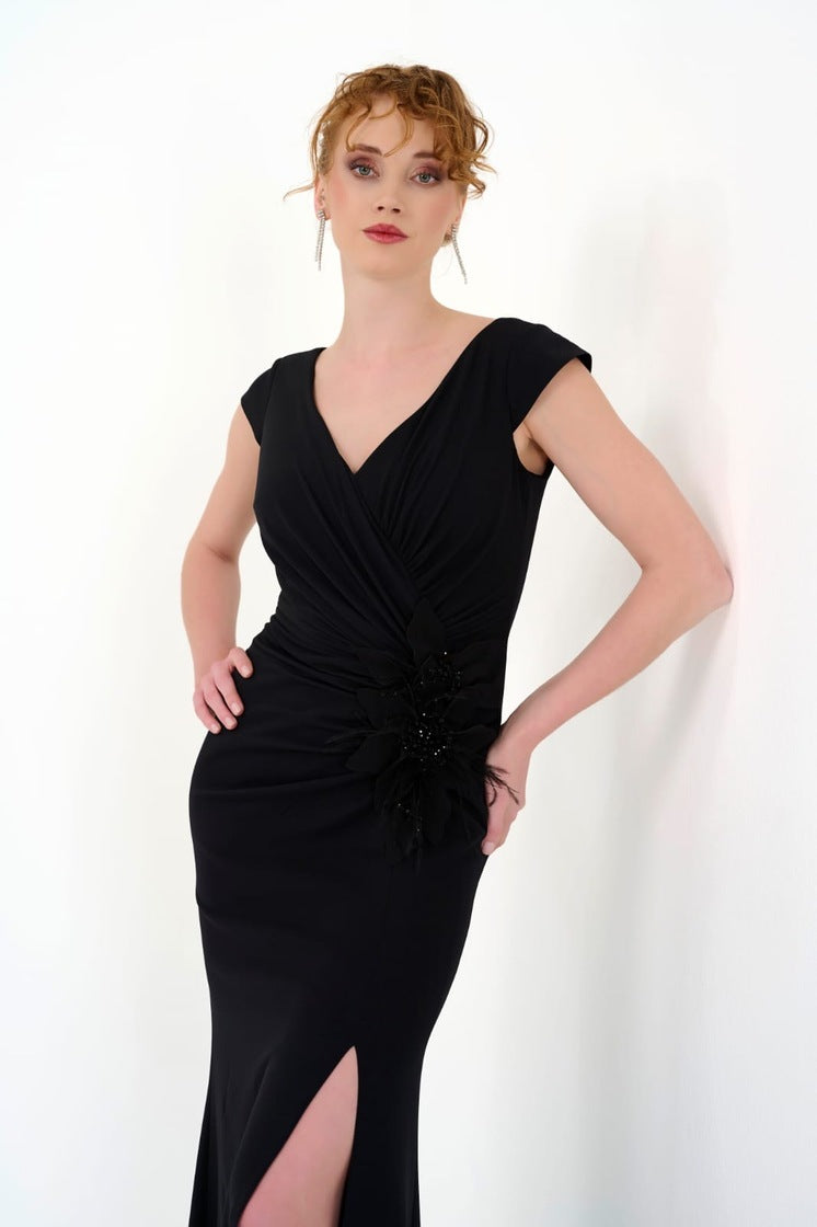 Elegantes Abendkleid mit Drapierung & Beinschlitz – Ansicht 4 | Lamia Mode