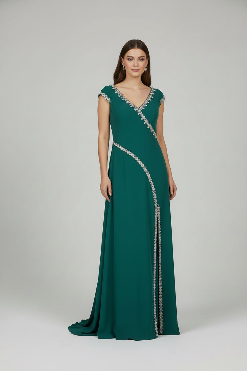 Elegantes Abendkleid aus Kreppstoff C5990 in gruen-3 – Ansicht 1 | Lamia Mode
