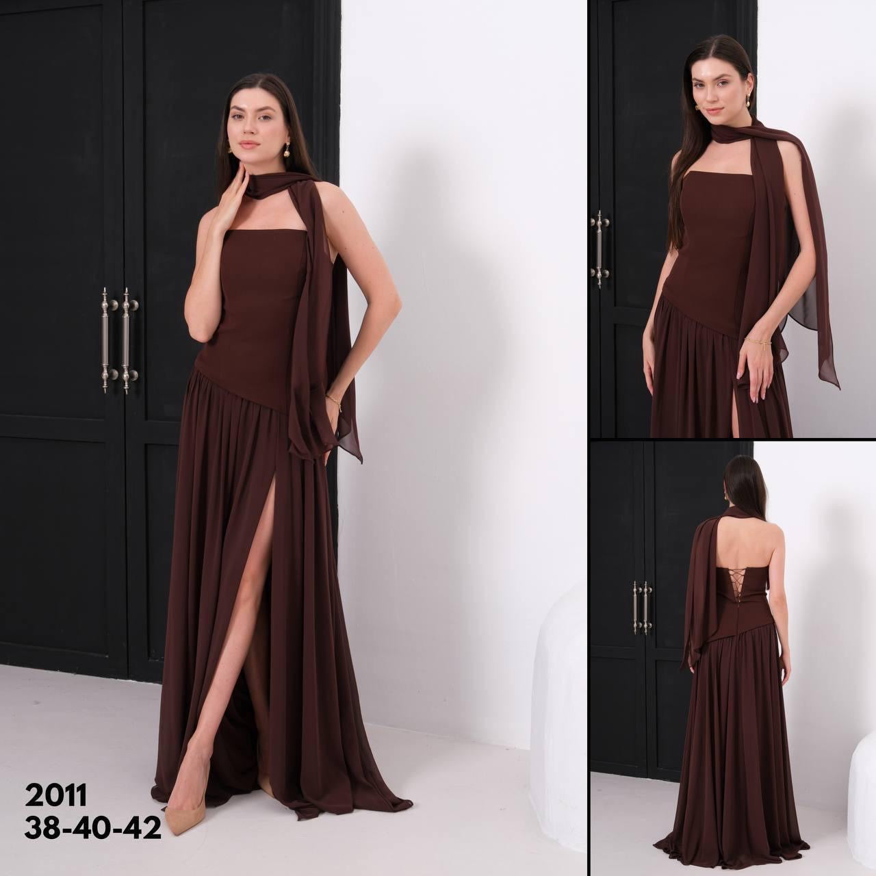 Abendkleid M2021 in Dunkelbraun – Ansicht 1 | Lamia Mode