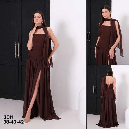 Abendkleid M2021 in Dunkelbraun – Ansicht 1 | Lamia Mode
