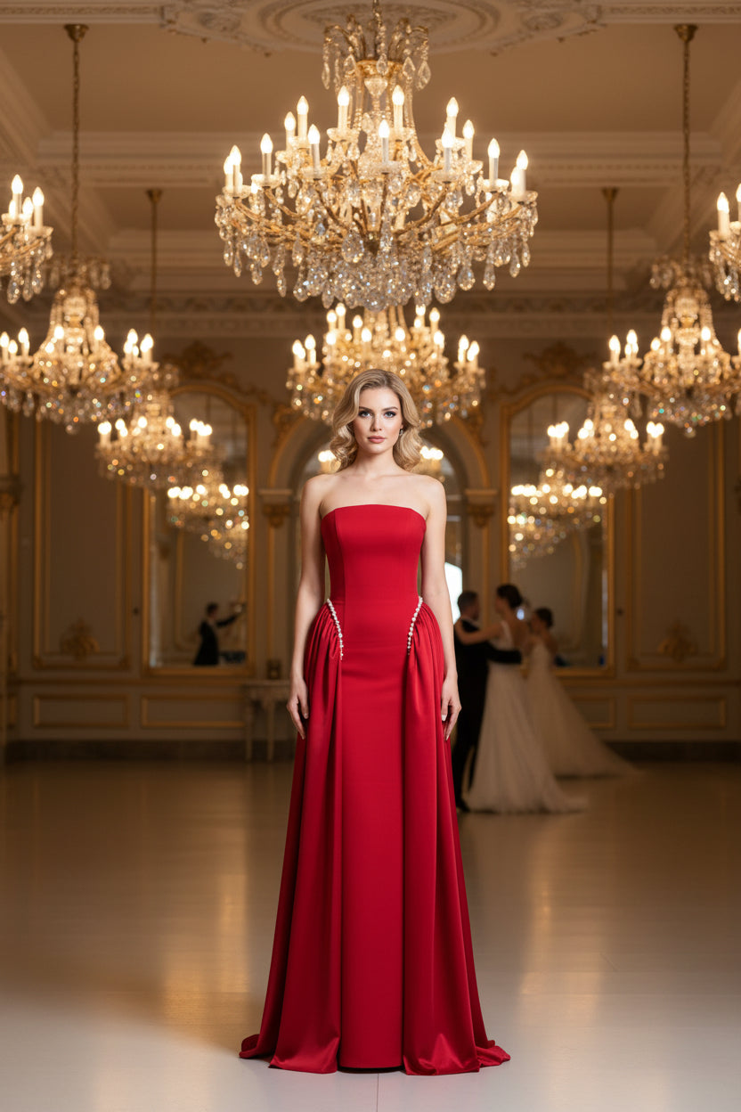 Ballkleid mit Satin-Schlepp – Samt in Braun – Ansicht 3 | Lamia Mode