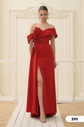 Elegantes Abendkleid mit Off-Shoulder-Design & Schlitz C2111 in Türkis – Ansicht 2 | Lamia Mode