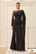 Elegantes Abendkleid mit Perlen- und Stickereibesatz – C2116 in Blau – Ansicht 4 | Lamia Mode
