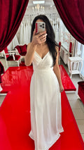 Standesamtkleid M338 – figurbetonte Passform und fließende Silhouette in Creme – Ansicht 2 | Lamia Mode