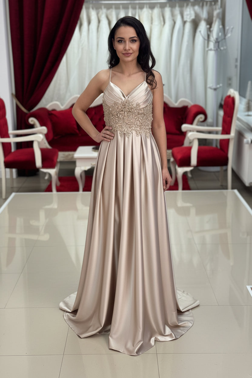 Abendkleid MD6077 in Khaki – Ansicht 1 | Lamia Mode