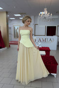 Zweiteiliges trägerloses Abendkleid mit Chiffonrock A576 in Buttergelb – Ansicht 2 | Lamia Mode