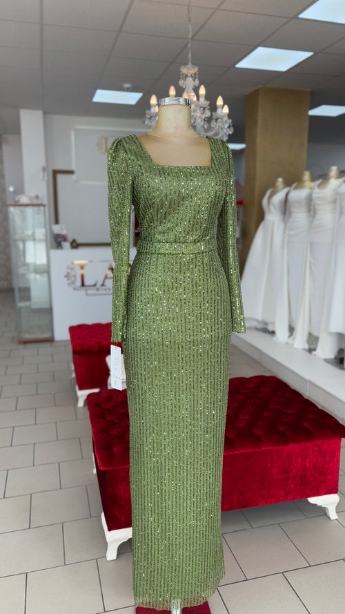 Abendkleid M281 in Khaki – Ansicht 2 | Lamia Mode