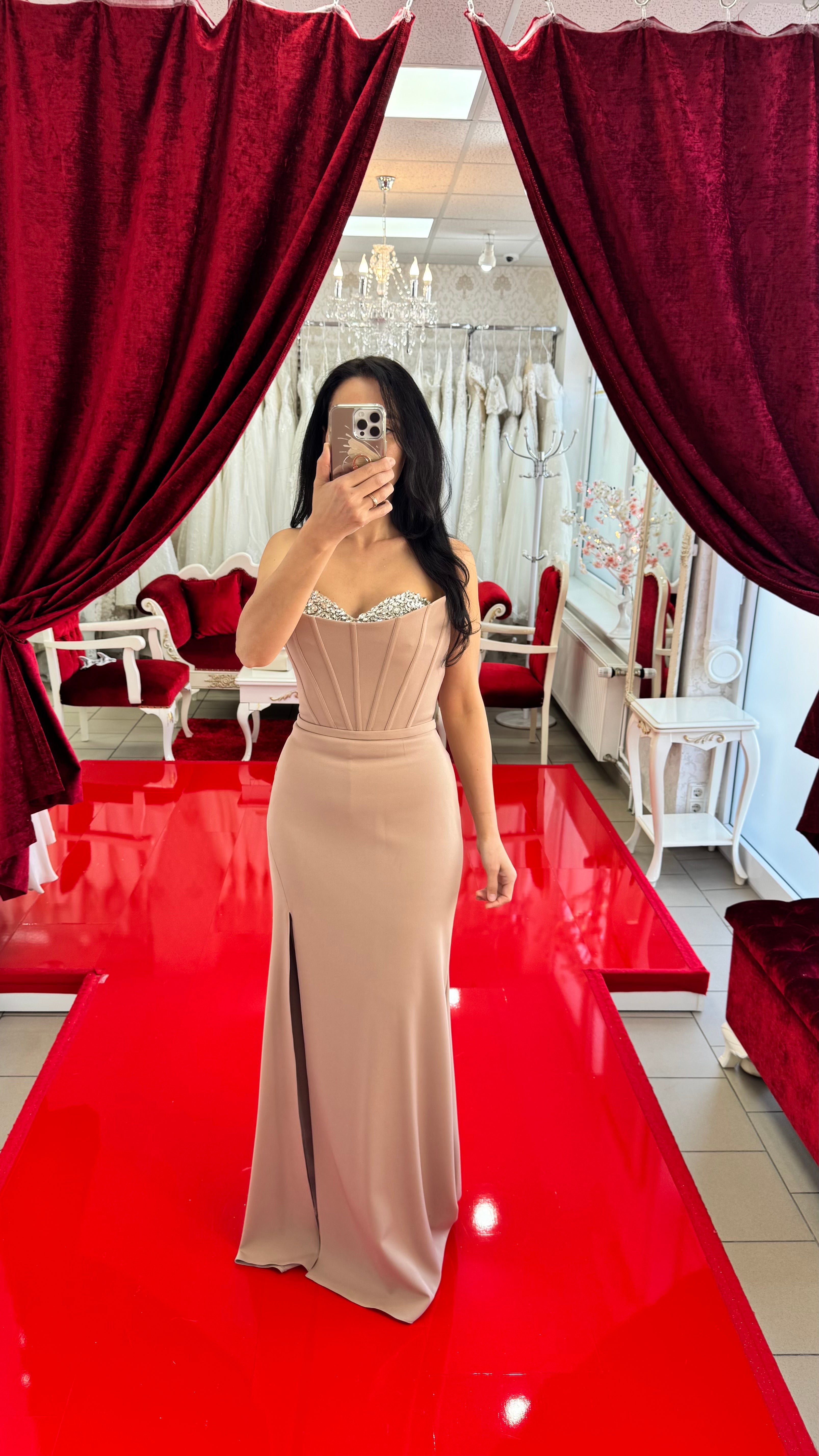 Elegantes Abendkleid mit Corsagenoptik&Glitzerbesatz – C4952 in Blau – Ansicht 4 | Lamia Mode