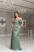 Elegantes Abendkleid mit Drapierung & Off-Shoulder-Design – M284 in Nerz – Ansicht 2 | Lamia Mode
