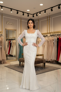 Abendkleid mit Perlenstickerei & langen Ärmeln – Modell M270 in Beige – Ansicht 1 | Lamia Mode