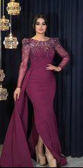 Abendkleid Arlinda – Beinschlitz und Schleppe in Blau – Ansicht 3 | Lamia Mode