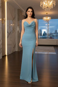 Elegantes Abendkleid mit Strass-V-Ausschnitt C2146 in mint-grun – Ansicht 2 | Lamia Mode
