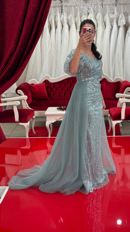 Abendkleid MD7990 in mint-grun – Ansicht 1 | Lamia Mode