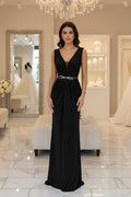 Elegantes Glanz-Abendkleid mit V-Ausschnitt – C4715 in Navyblau – Ansicht 1 | Lamia Mode
