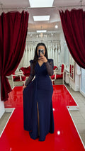 Abendkleid MD6042 – figurbetonte Passform und Beinschlitz in Navyblau – Ansicht 2 | Lamia Mode