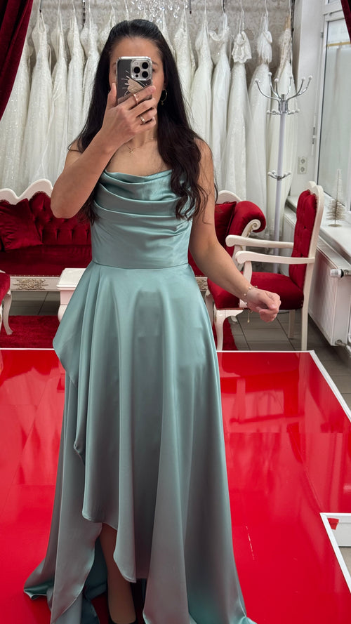 Abendkleid MD6037 – Satin und Beinschlitz in Indigo – Ansicht 2 | Lamia Mode