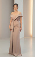 Elegantes Off-Shoulder Abendkleid mit Drapierung C2137 in Gold – Ansicht 1 | Lamia Mode