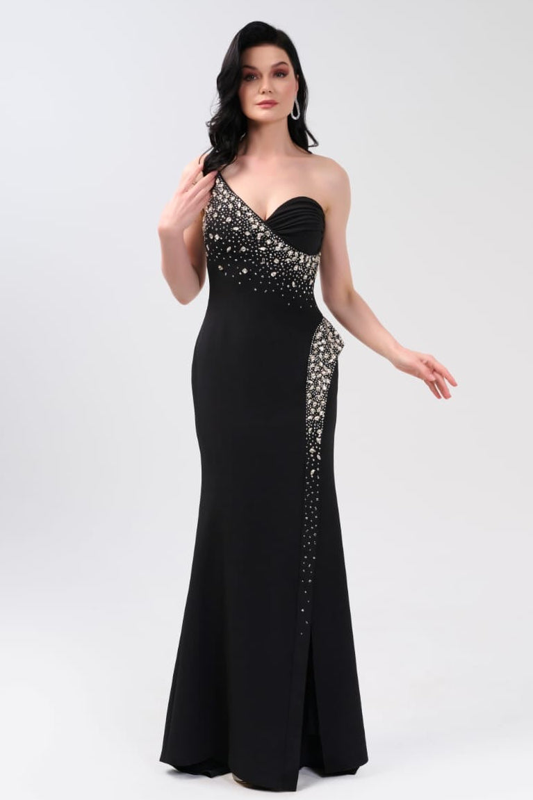 Elegantes figurbetontes Abendkleid mit Strassdetails c2143 in Blau – Ansicht 1 | Lamia Mode